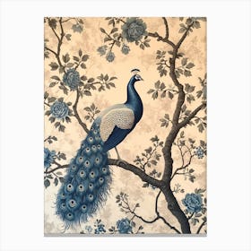 Pastel Vintage Sepia Peacock In A Tree 2 Canvas Print