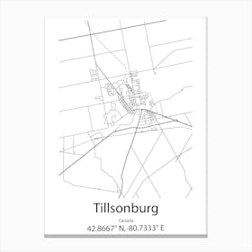 Tillsonburg,Canada Minimalist Map Canvas Print