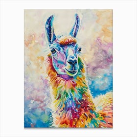 Llama Colourful Watercolour 4 Canvas Print