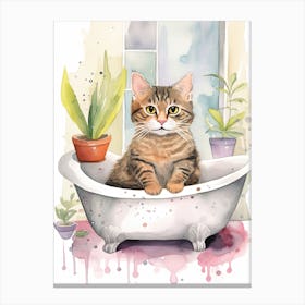 Egyptian Mau Cat In Bathtub Botanical Bathroom 5 Canvas Print
