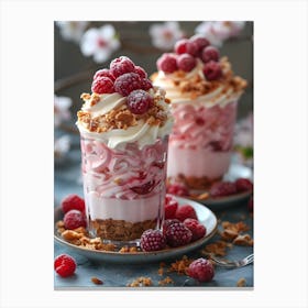 Dessert With Raspberries Canvas Print