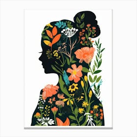 Silhouette Of A Woman With Flowers 8 Canvas Print