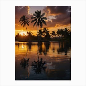 Sunset With Palm Trees 1 Canvas Print