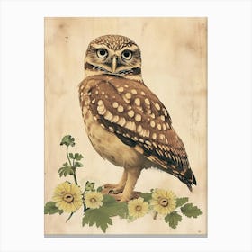 Burrowing Owl Vintage Illustration 3 Canvas Print