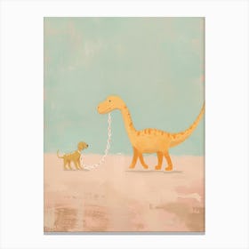 Dinosaur & A Dog Muted Pastels 1 Canvas Print