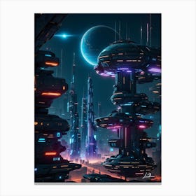 Cyberpunk space city Canvas Print