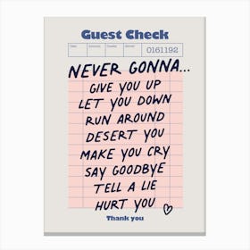 Rick Astley - Never Gunna Give You Up Canvas Print
