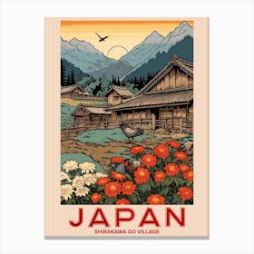 Shirakawa Go Village, Visit Japan Vintage Travel Art 2 Canvas Print