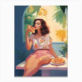 Pizza Lunch Girl Canvas Print