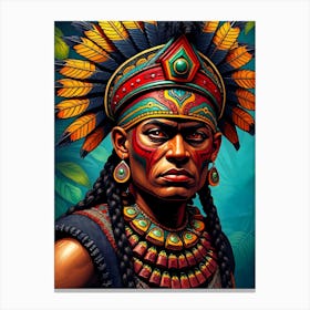 Aztec Indian Warrior Portrait Canvas Print