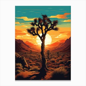Joshua Tree At Sunset In Gold And Black (1) Canvas Print