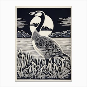 B&W Bird Linocut Canada Goose 1 Canvas Print