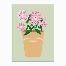 Retro Floral Vase Pastel Green Canvas Print