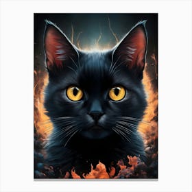 Black Cat With Yellow Eyes Canvas Print