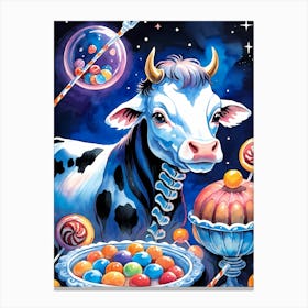 Cute Skeleton Cow Painting Halloween (26) Canvas Print