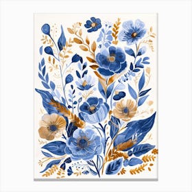 Blue And Gold Flowers 3 Canvas Print