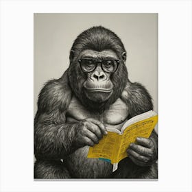 Gorilla Reading A Book Canvas Print