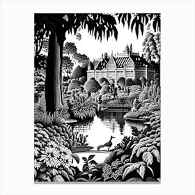 Nymphenburg Palace Gardens, 1, Germany Linocut Black And White Vintage Canvas Print