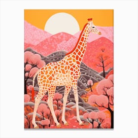 Giraffe Exploring The Nature Orange & Pink 4 Canvas Print