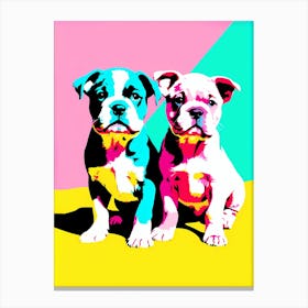 'Bull Dog Pups' , This Contemporary art brings POP Art and Flat Vector Art Together, Colorful, Home Decor, Kids Room Decor,  Animal Art, Puppy Bank - 27th Canvas Print