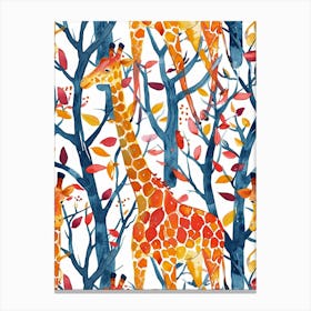 Sweet Watercolour Giraffe Tree Pattern Canvas Print