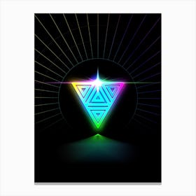 Neon Geometric Glyph in Candy Blue and Pink with Rainbow Sparkle on Black n.0431 Canvas Print