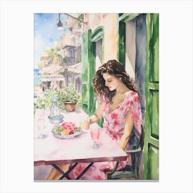 At A Cafe In Paphos Cyprus Watercolour Canvas Print