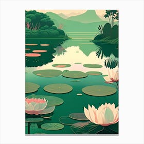 Water Lily Pond Landscapes Waterscape Retro Illustration 2 Canvas Print