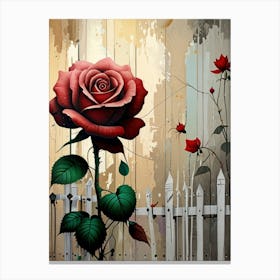 Red Rose On A Fence Canvas Print