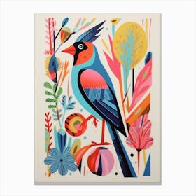 Colourful Scandi Bird Northern Cardinal 3 Canvas Print