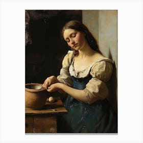 Girl Preparing Eggs Canvas Print