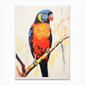 Lorikeet, Woodblock Animal Drawing 1 Canvas Print