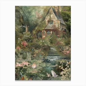 Fairy Village Collage Pond Monet Scrapbook 4 Canvas Print