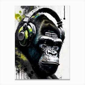 Gorilla With Headphones Gorillas Graffiti Style 1 Canvas Print