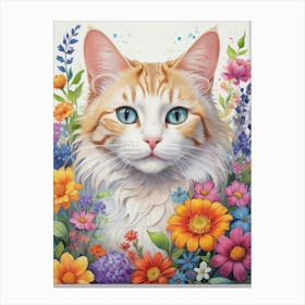 Cat In Flowers 8 Canvas Print