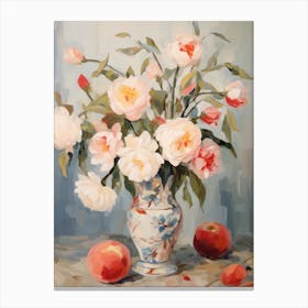 Rose Flower And Peaches Still Life Painting 3 Dreamy Canvas Print