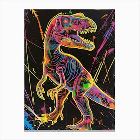 Neon Black & Rainbow T Rex Line Drawing 1 Canvas Print