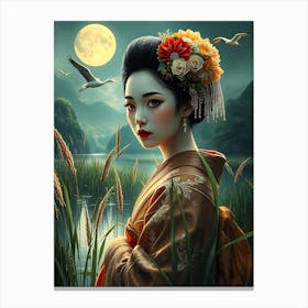 Geisha In Moor Night Canvas Print