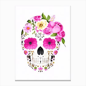 Skull With Floral Patterns 1 Pink Kawaii Canvas Print