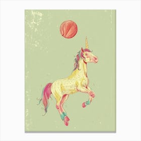 Pastel Storybook Style Unicorn Playing Basketball 3 Canvas Print