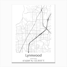 Lynnwood,United States Minimalist Map Stampe su tela