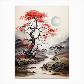 Aso Caldera In Kumamoto, Japanese Brush Painting, Ukiyo E, Minimal 1 Canvas Print