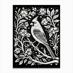 B&W Bird Linocut Northern Cardinal Canvas Print