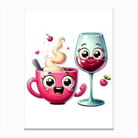 Cute Couple Drinking Wine Canvas Print