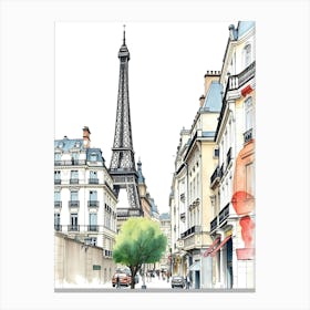 Paris Street With Eiffel Tower Canvas Print