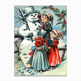 Kids Are Making A Big Snowman Canvas Print