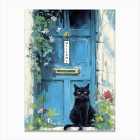 Cat In Blue Door Canvas Print