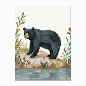 American Black Bear Standing On A Riverbank Storybook Illustration 2 Canvas Print