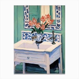 Bathroom Vanity Painting With A Freesia Bouquet 2 Canvas Print