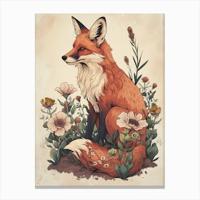 Amazing Red Fox With Flowers 6 Canvas Print